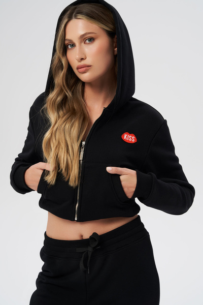 KISS Czarna Krótka Bluza April Zip