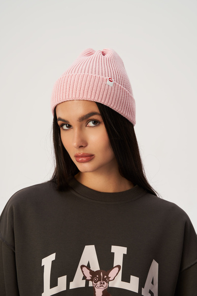 Czapka Lala Lips Różowa z Wełny Merino 100%