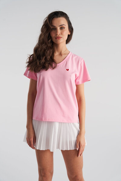 T-Shirt Lala Love French Fit V-Neck Pink