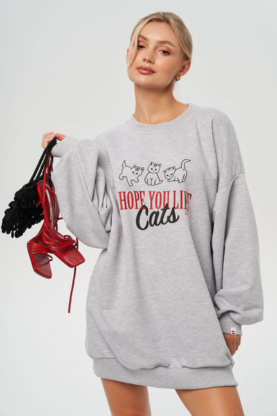 Bluza Lala I Hope You Like Cats Oversweat Szara