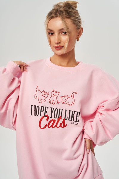 Bluza Lala I Hope You Like Cats Oversweat Różowa
