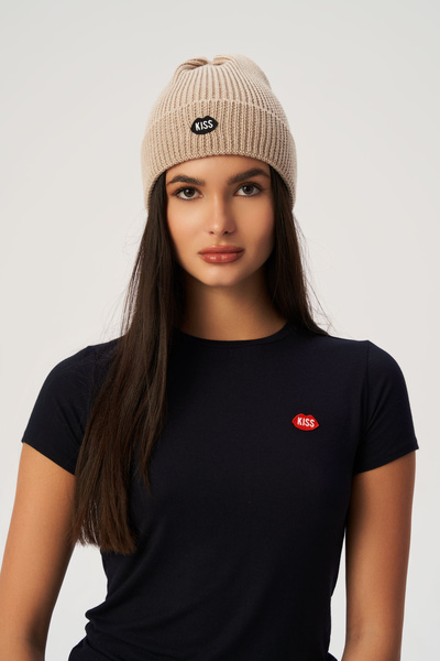 Czapka KISS Beżowa z Wełny Merino 100%