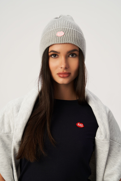 Czapka KISS Szara z Wełny Merino 100%