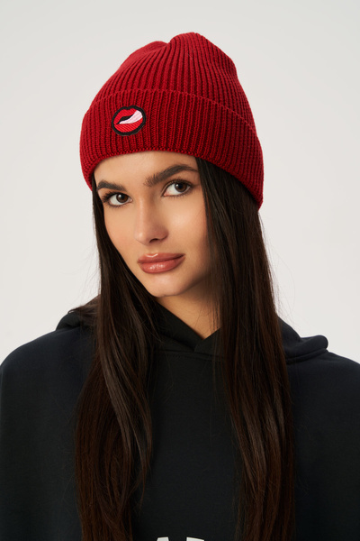 Czapka Lala Lips Czerwona z Wełny Merino 100%