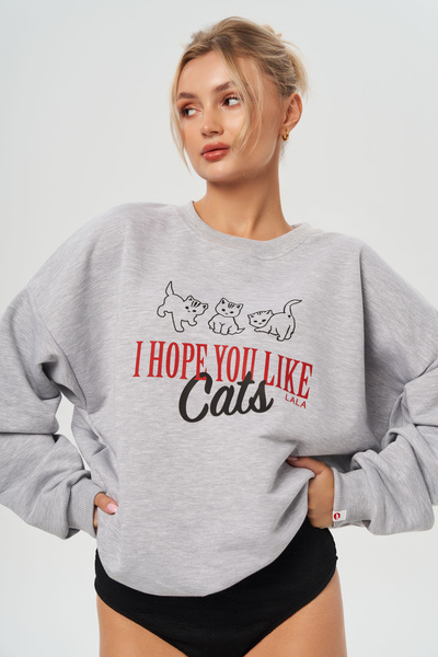 Bluza Lala I Hope You Like Cats Flora Szara