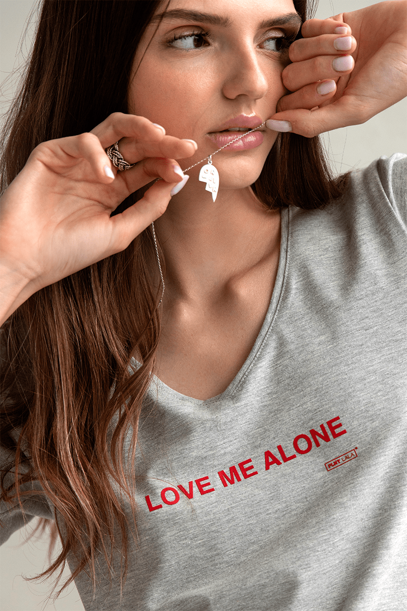 Love Me Alone V-fit Light Grey Tee