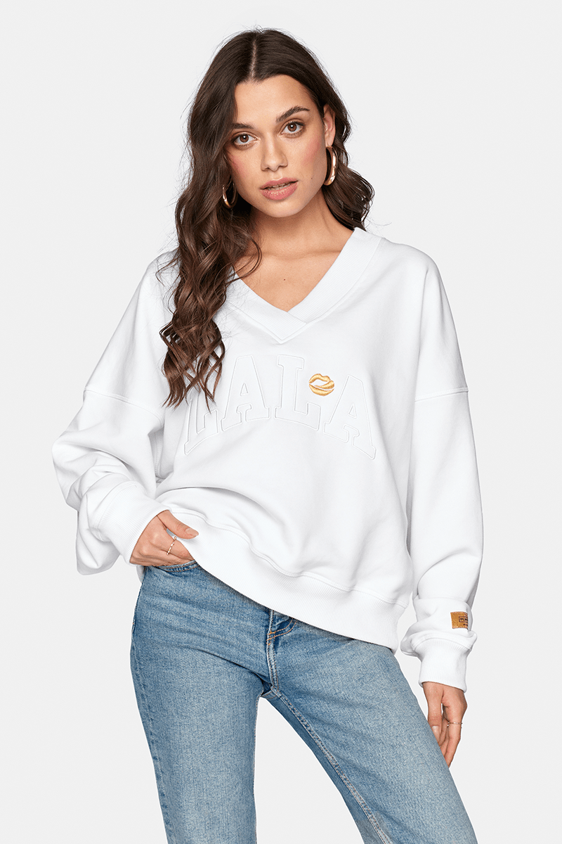 PLNY LALA Kansas V-neck White Sweatshirt