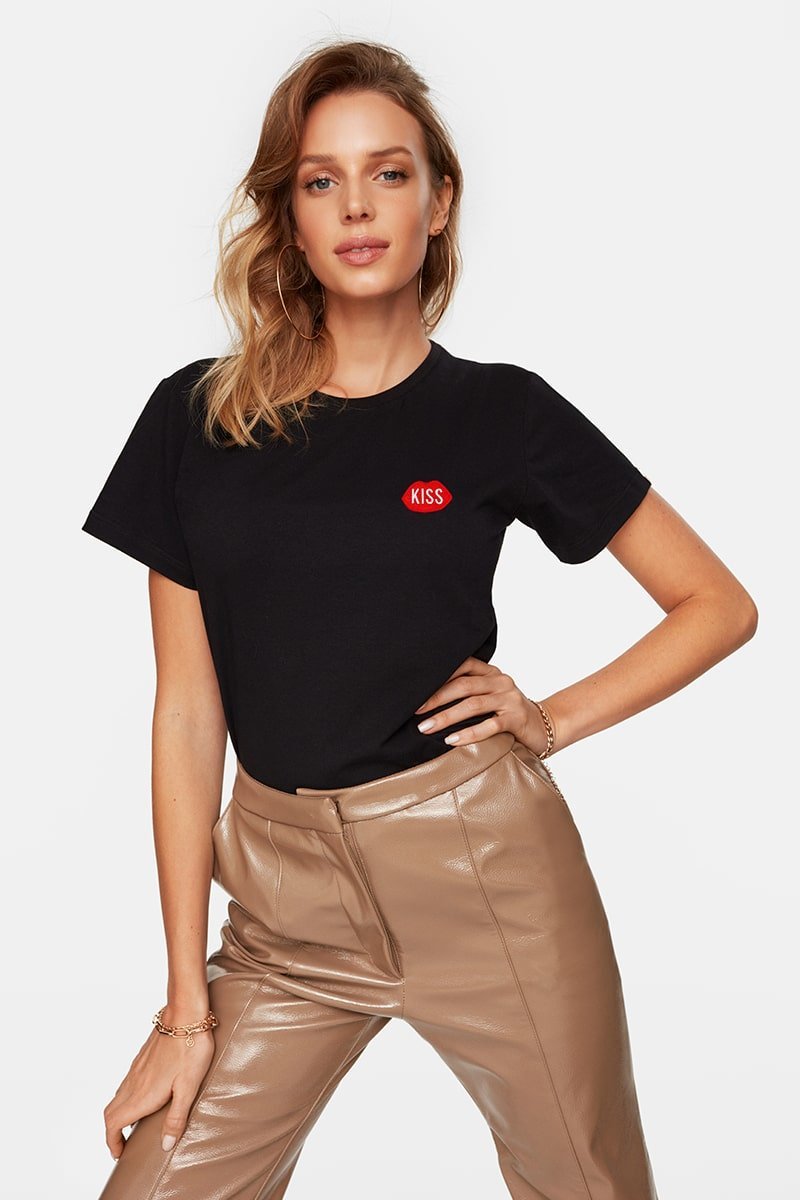 Petite KISS French Fit Black Tee